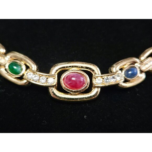 Vintage Rare Trifari Mogul Jewels of India Cabochon Goldtone Chainlink Necklace - Picture 1 of 7